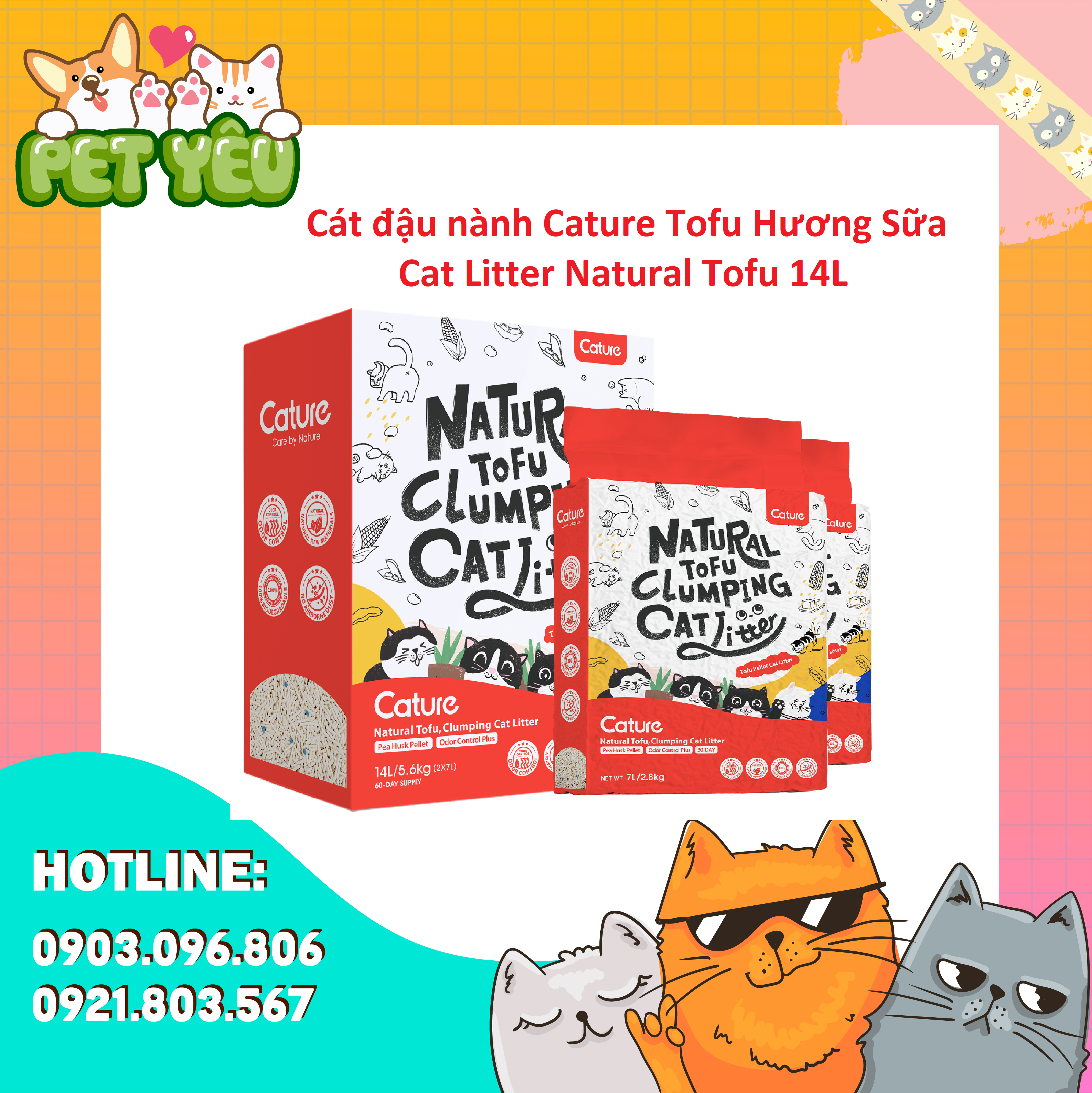 Cát đậu nành Cature Tofu Hương Sữa - Cat Litter Natural Tofu 14L
