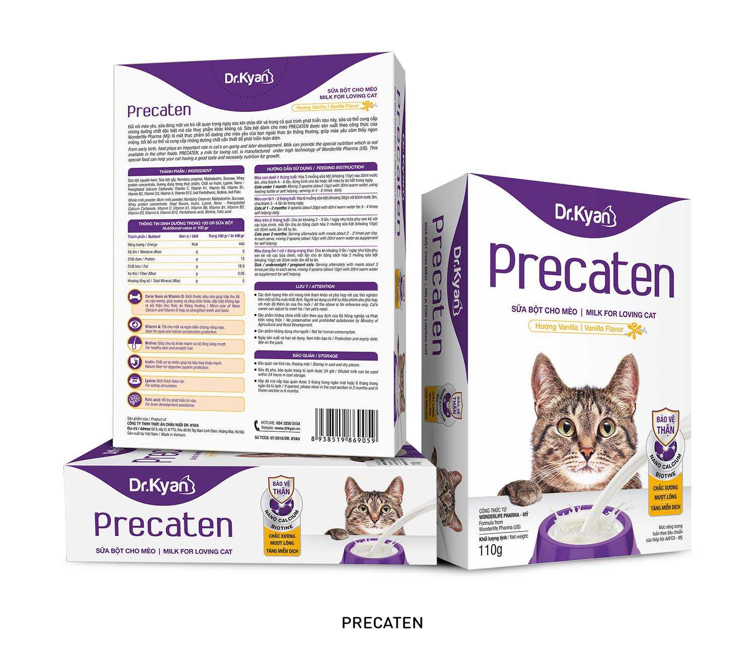 Sữa bột cho mèo Dr.Kyan Precaten hộp 100gr