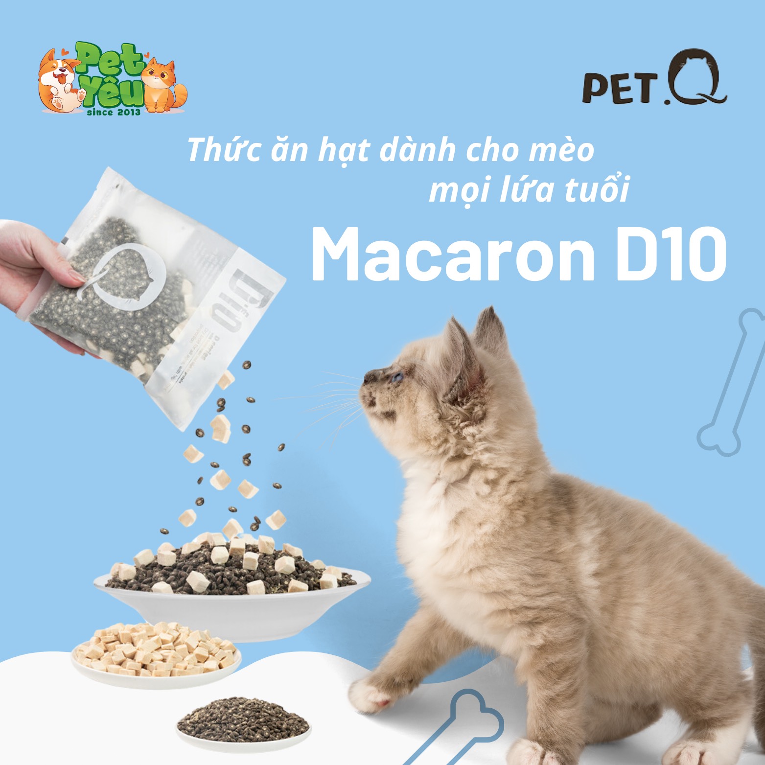 Thức ăn hạt Macaron D10 dành cho mèo mọi lứa tuổi - túi 200g