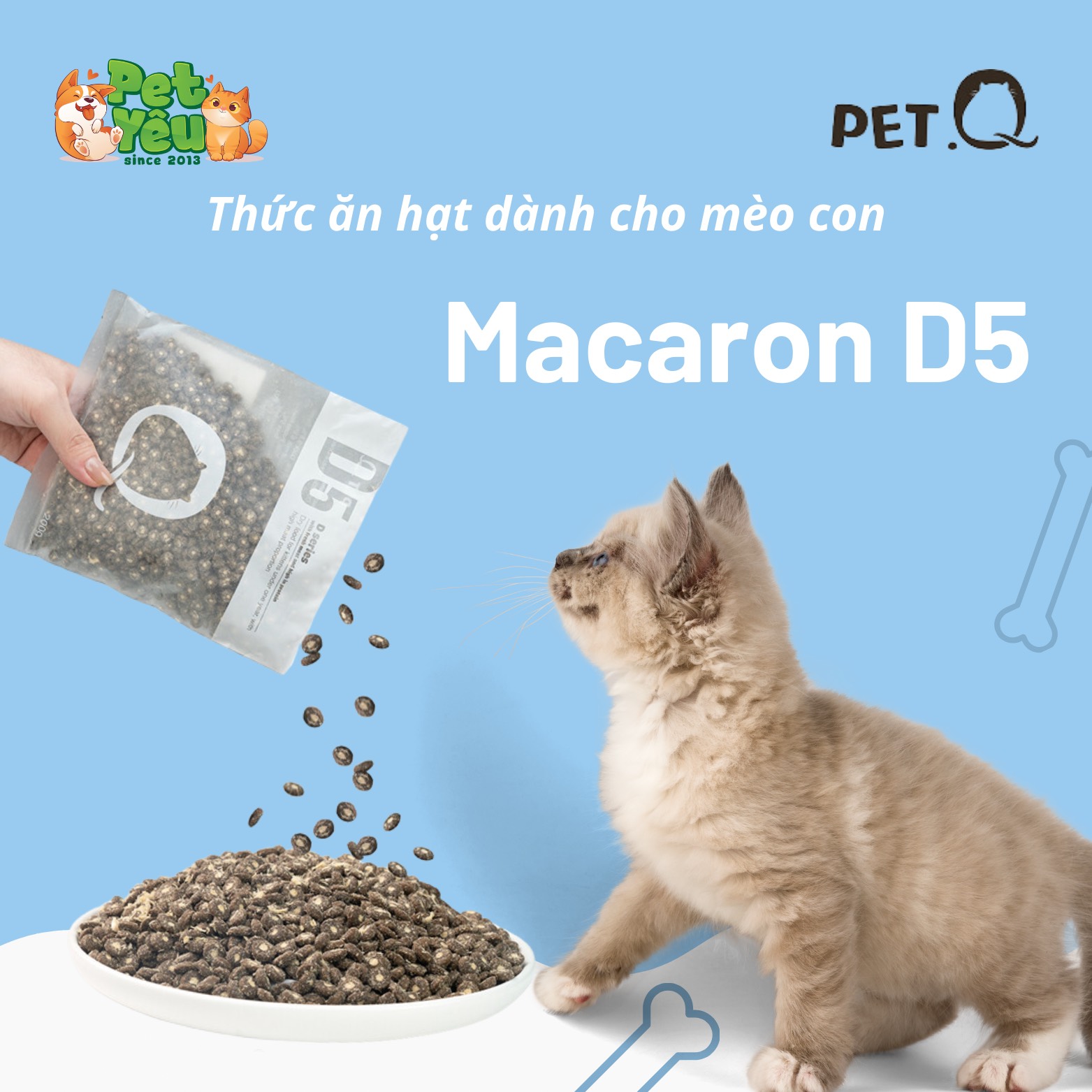 Thức ăn hạt Macaron D5 dành cho mèo con - túi 200g