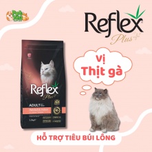 Thức ăn hạt Reflex dành cho mèo lông dài và hỗ trợ tiêu búi lông - Vị Thịt gà túi 1.5KG