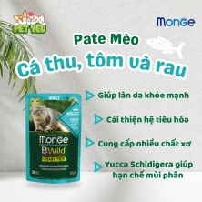 Pate mèo cao cấp Monge BWild Grain Free 85gr - vị CÁ THU, TÔM & RAU