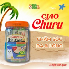 Súp thưởng CIAO Churu Skin & Coat dành cho mèo - Vị Thịt gà và cá ngừ (hôp 50 que)
