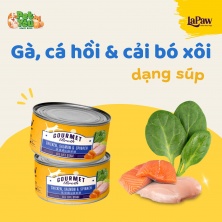 Pate Lapaw Gourmet dạng súp - Vị gà, cá hồi & cải bó xôi 85g