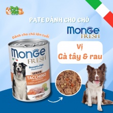 Pate MONGE Fresh dành cho chó lớn tuổi - Vị gà tây & rau củ lon 400g