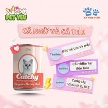 Pate cho mèo CATCHY lon 400gr - vị cá ngừ và cá thu trong thạch