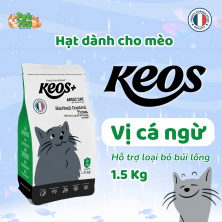 Thức ăn hạt KEOS dành cho mèo lớn - Hỗ trợ loại bỏ búi lông -  Vị Cá Ngừ gói 1.5KG