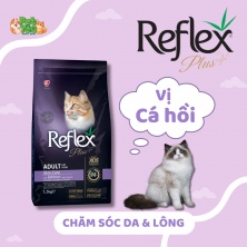 Thức ăn hạt Reflex hỗ trợ chăm sóc da & lông dành cho mèo trưởng thành - Vị Cá hồi túi 1.5KG