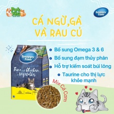 Hạt cho mèo Snappy Tom mix cá cơm - vị Cá ngừ, gà và rau củ gói 1.5kg