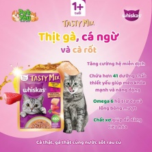 Whiskas® Tasty Mix  vị Gà , Cá Ngừ & cà rốt  kèm nước sốt 70gr