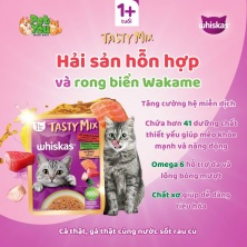 Whiskas® Tasty Mix vị Hải Sản & rong biển Wakame kèm nước sốt 70gr