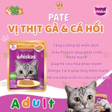 PATE WHISKAS dành cho mèo lớn - vị thịt gà & cá hồi túi 80gr