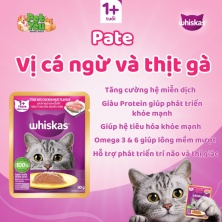 PATE WHISKAS dành cho mèo lớn - vị cá ngừ & thịt gà túi 80gr