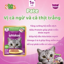 PATE WHISKAS dành cho mèo lớn - vị cá ngừ & cá thịt trắng túi 80gr