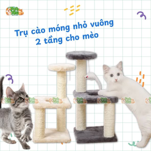 Trụ Cào Móng Nhỏ Vuông 2 Tầng Cho Mèo