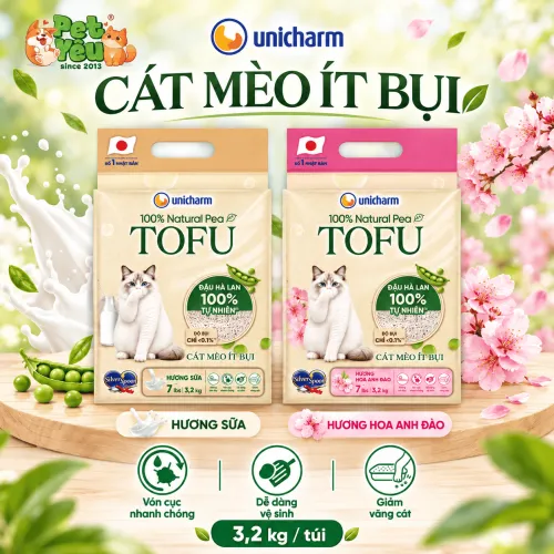 Cát Vệ Sinh Cho Mèo Unicharm Tofu Ít Bụi - Túi 3,2kg