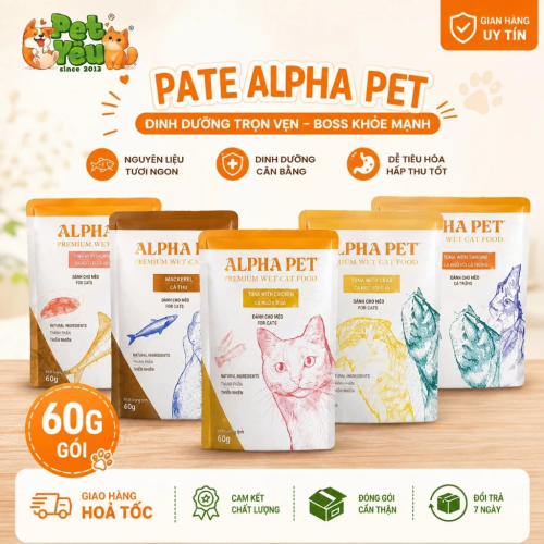 Pate Alpha Pet Cá Ngừ 60G Dành Cho Mèo – 8 Vị Topping Thơm Ngon