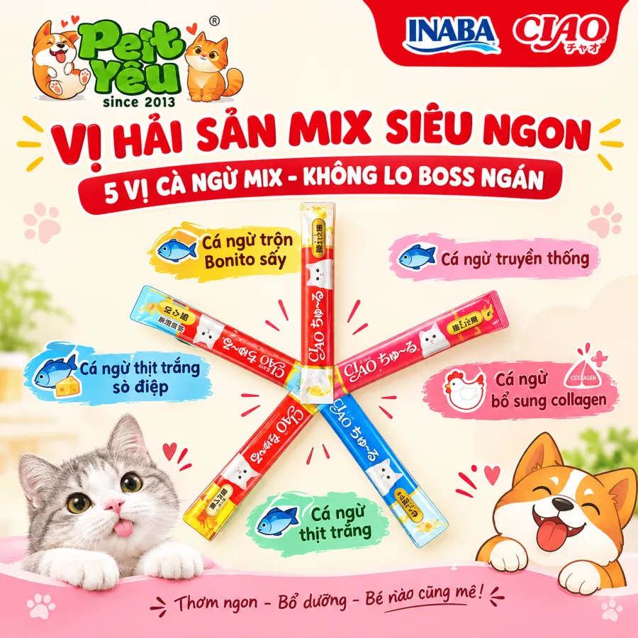 Súp Thưởng Mèo INABA CIAO CHURU Cá Ngừ Mix Vị - Hũ 100 Thanh