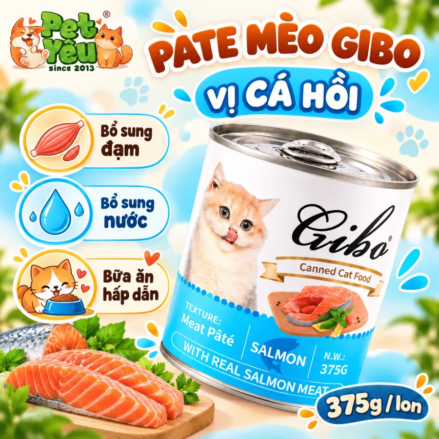 Pate GIBO Cho Mèo Dạng Thịt Mềm Thơm Ngon - Lon 375G