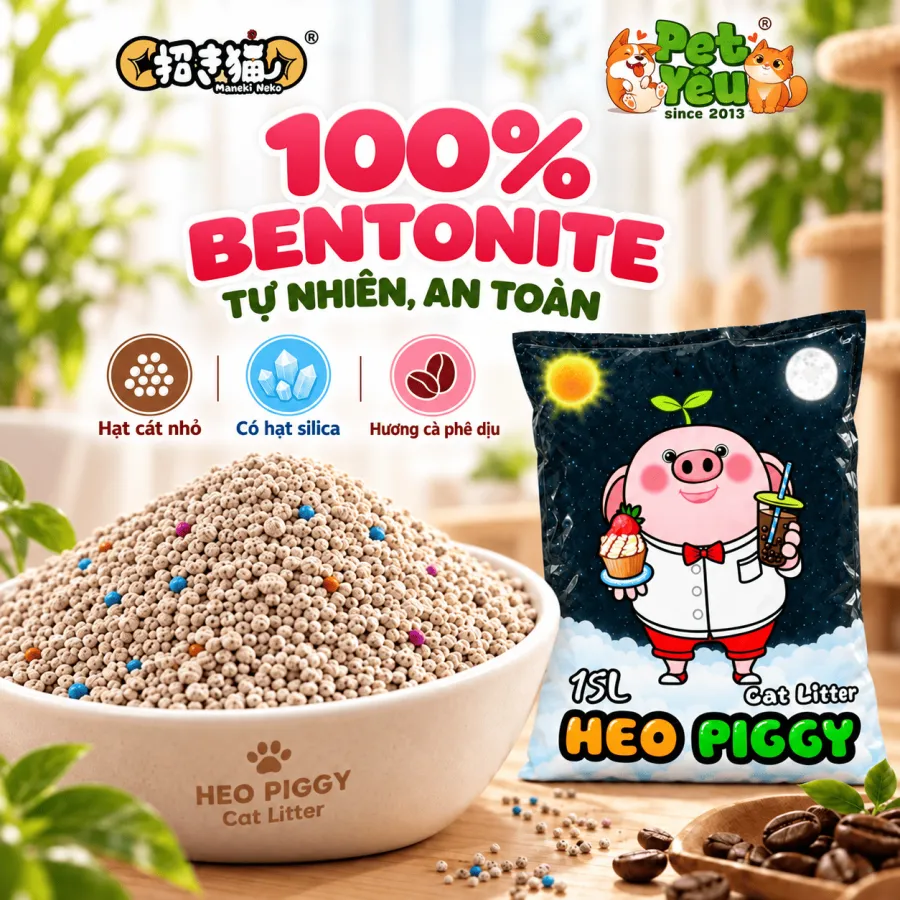 Cát Vệ Sinh Cho Mèo Heo Piggy Maneki Neko Hương Cà Phê 15L ( Túi 7Kg)