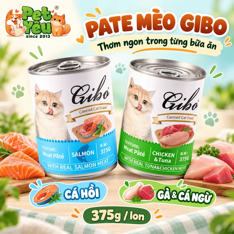 Pate GIBO Cho Mèo Dạng Thịt Mềm Thơm Ngon - Lon 375G
