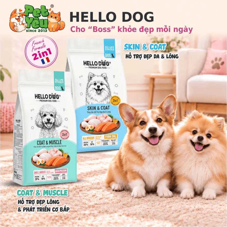 Hạt HELLO DOG 2in1 Công Thức Pháp Dành Cho Chó Mọi Lứa Tuổi - Túi 2kg