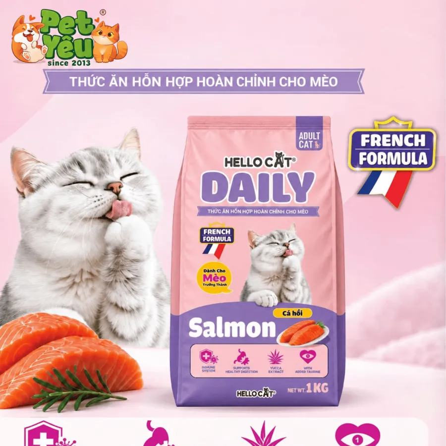 Thức Ăn Hạt Cho Mèo Trưởng Thành Hello Cat Daily - Túi 1Kg