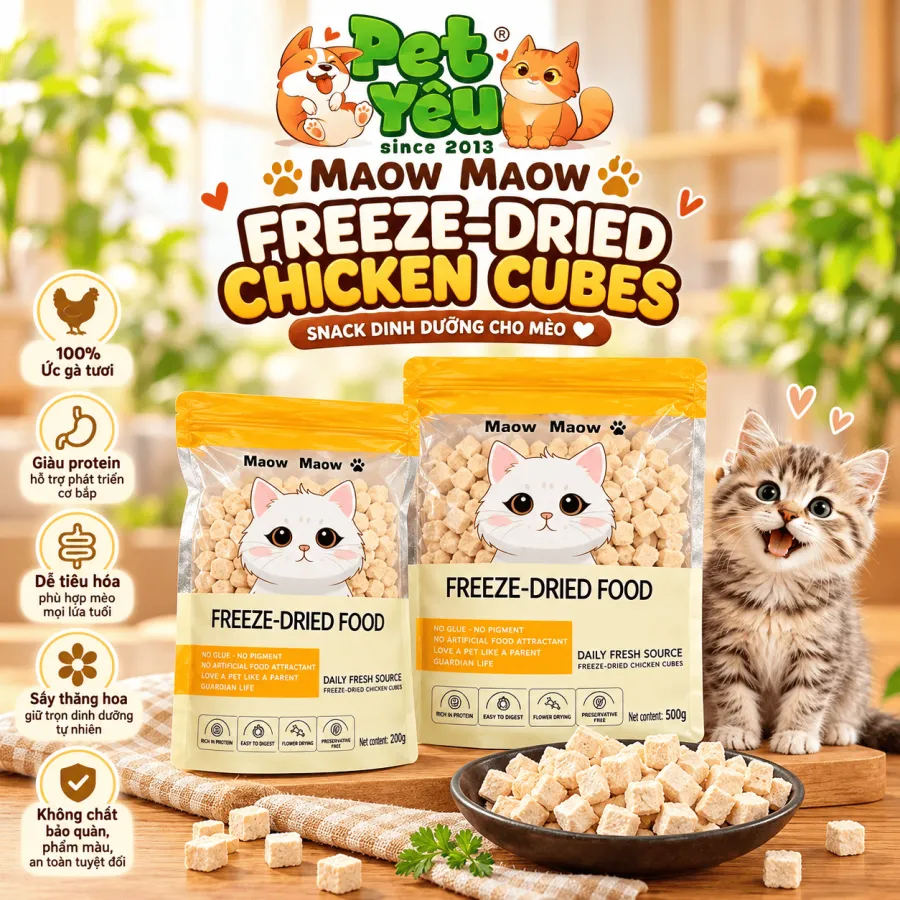 Gà Viên Sấy Thăng Hoa Maow Maow Cho Chó Mèo 
