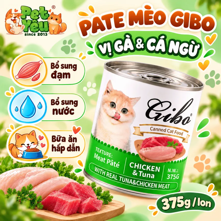Pate GIBO Cho Mèo Dạng Thịt Mềm Thơm Ngon - Lon 375G