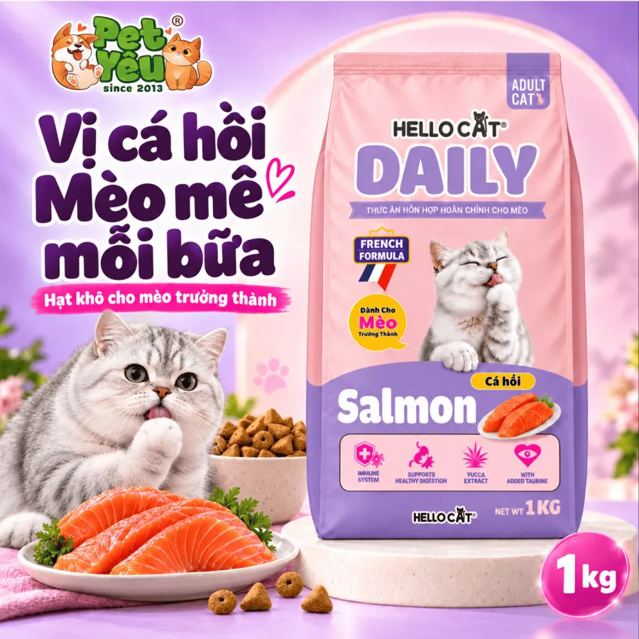 Thức Ăn Hạt Cho Mèo Trưởng Thành Hello Cat Daily - Túi 1Kg