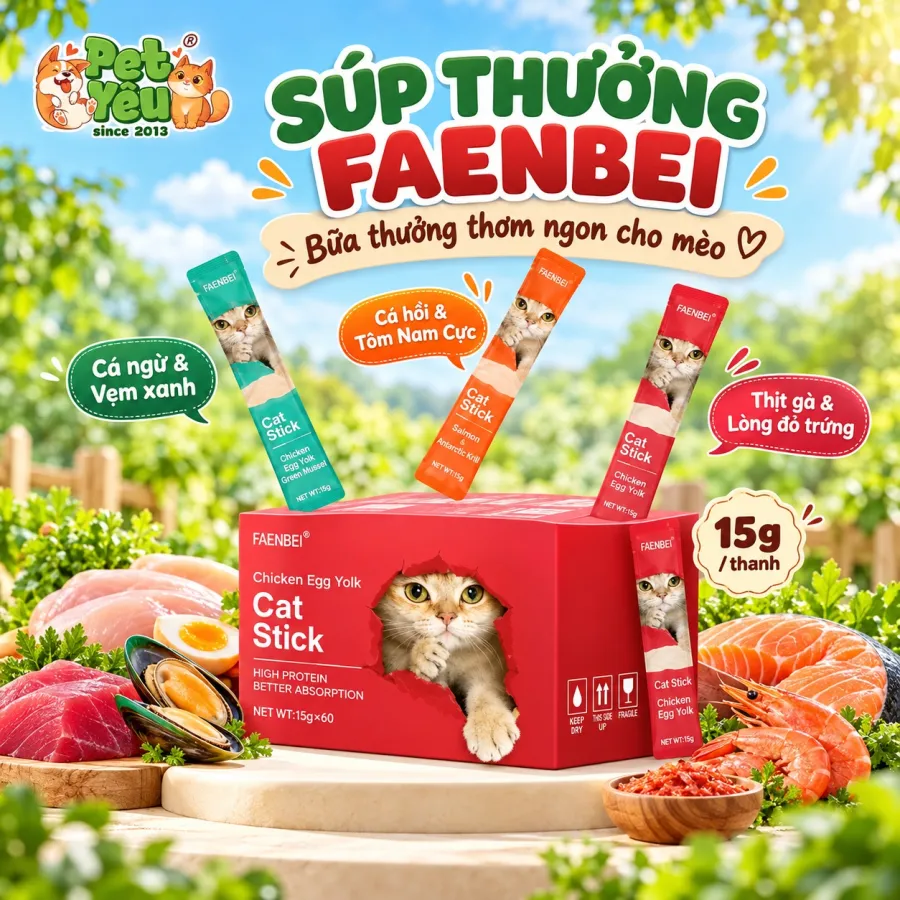 Súp Thưởng Dành Cho Mèo FAENBEI (15G x 60 Thanh)