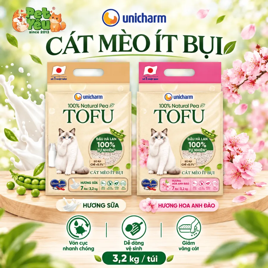 Cát Vệ Sinh Cho Mèo Unicharm Tofu Ít Bụi - Túi 3,2kg