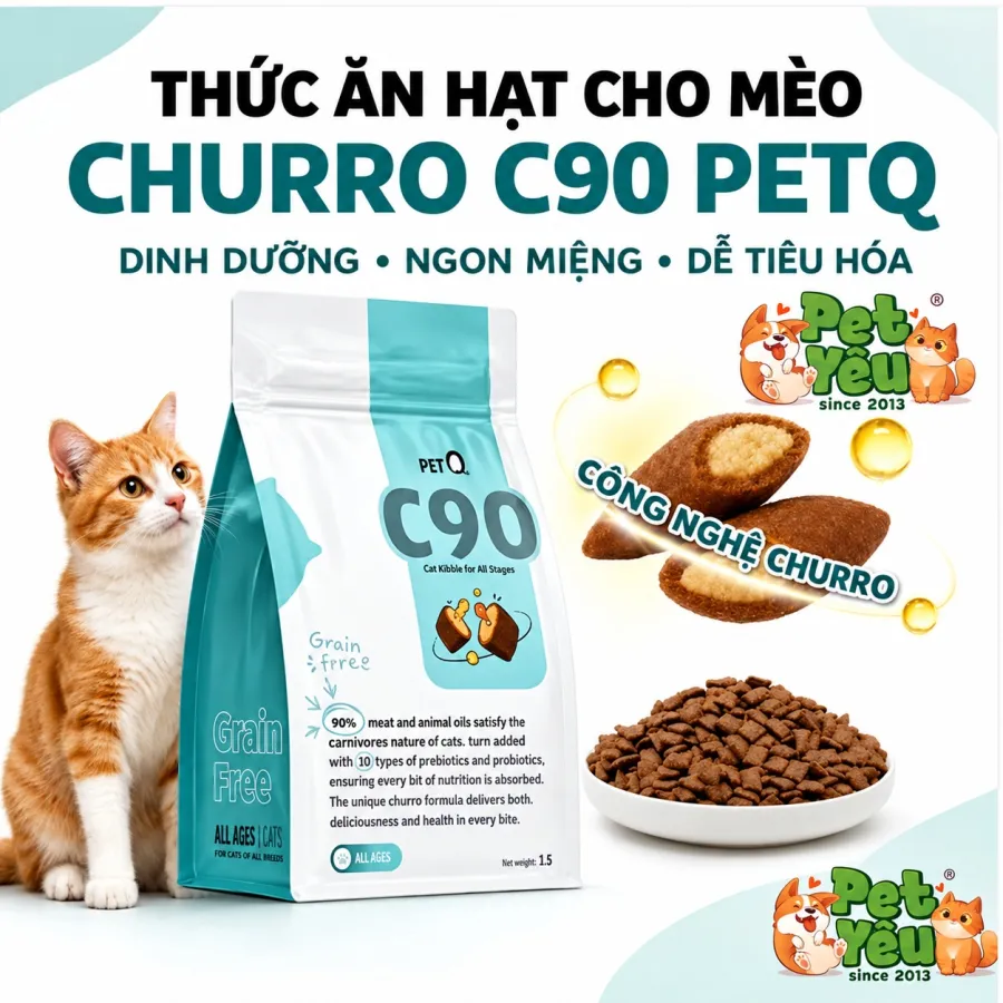 Thức Ăn Hạt Cho Mèo PetQ Churro C90 & C90U - Túi 1Kg