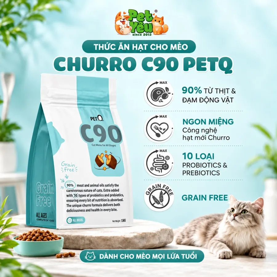 Thức Ăn Hạt Cho Mèo PetQ Churro C90 & C90U - Túi 1Kg