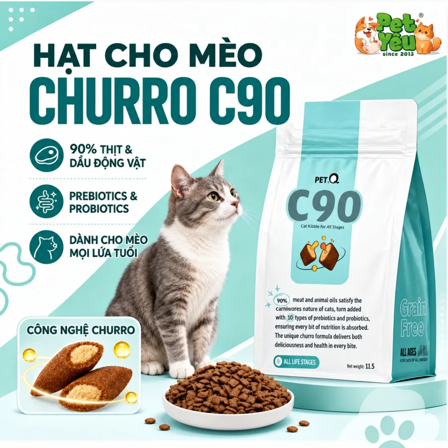 Thức Ăn Hạt Cho Mèo PetQ Churro C90 & C90U - Túi 1Kg