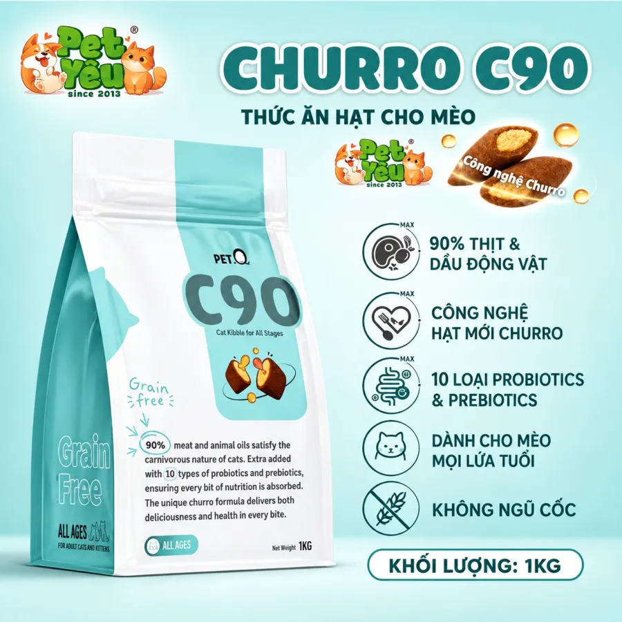 Thức Ăn Hạt Cho Mèo PetQ Churro C90 & C90U - Túi 1Kg