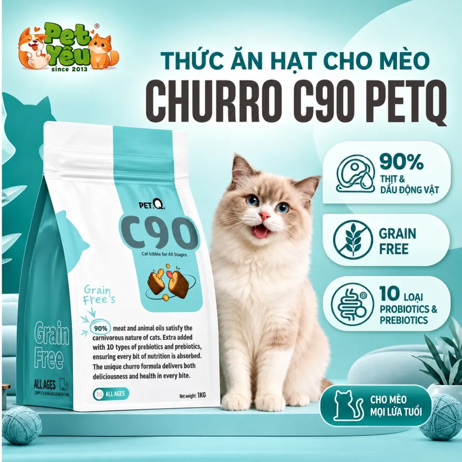 Thức Ăn Hạt Cho Mèo PetQ Churro C90 & C90U - Túi 1Kg