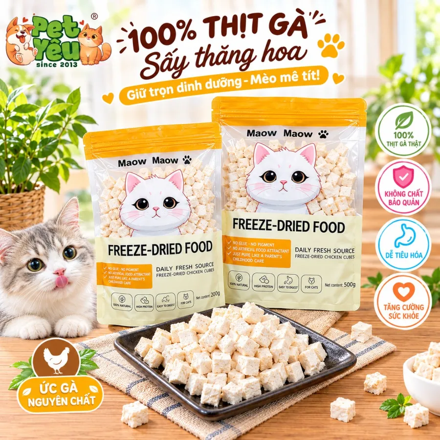 Gà Viên Sấy Thăng Hoa Maow Maow Cho Chó Mèo 