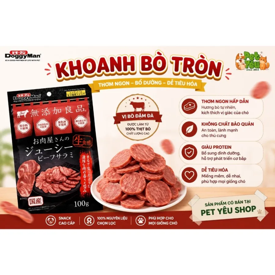 Bánh Thưởng DoggyMan Vị Bò Cho Chó – 100G