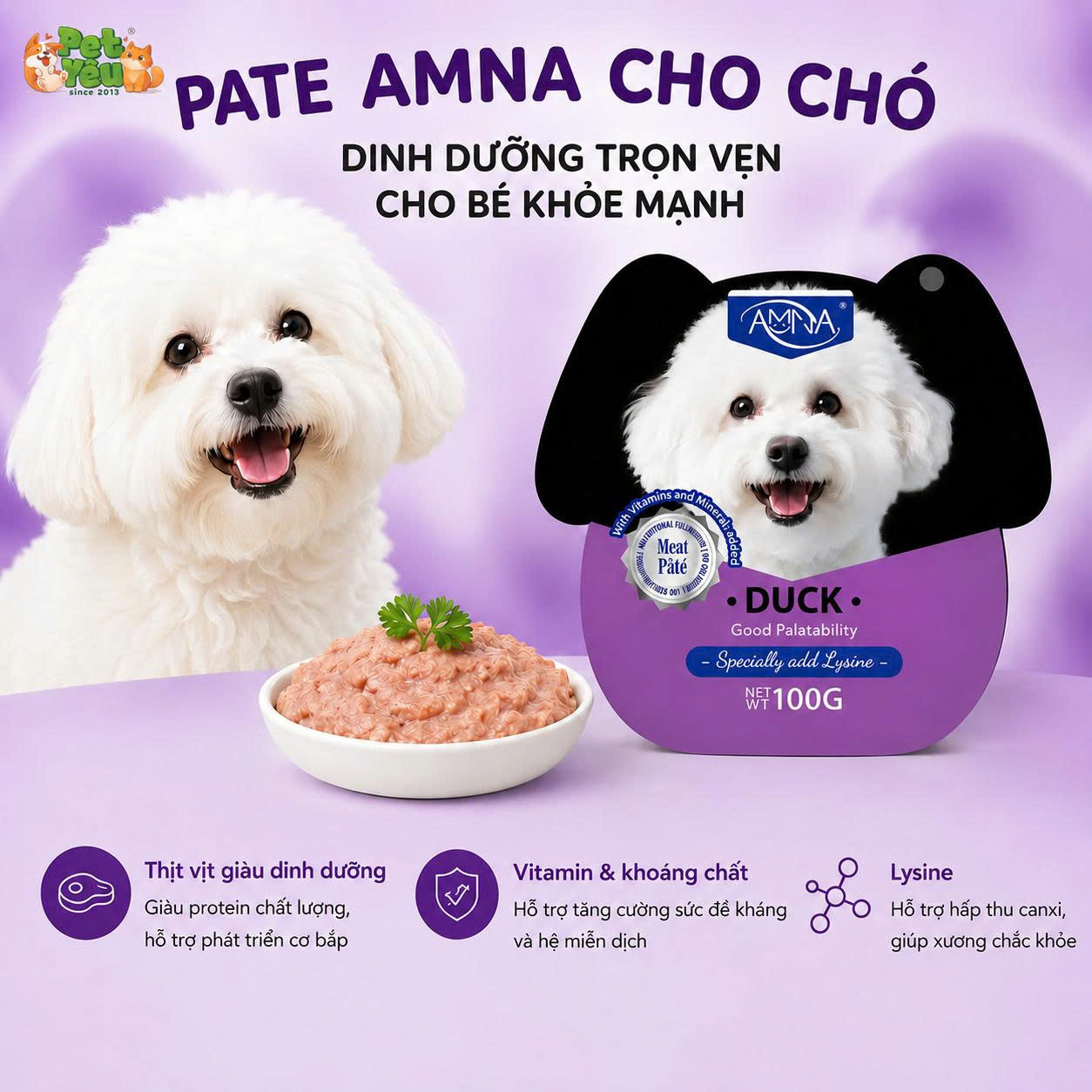 Pate AMNA 100G Cho Chó – Thịt Tươi Nguyên Chất Giàu Protein