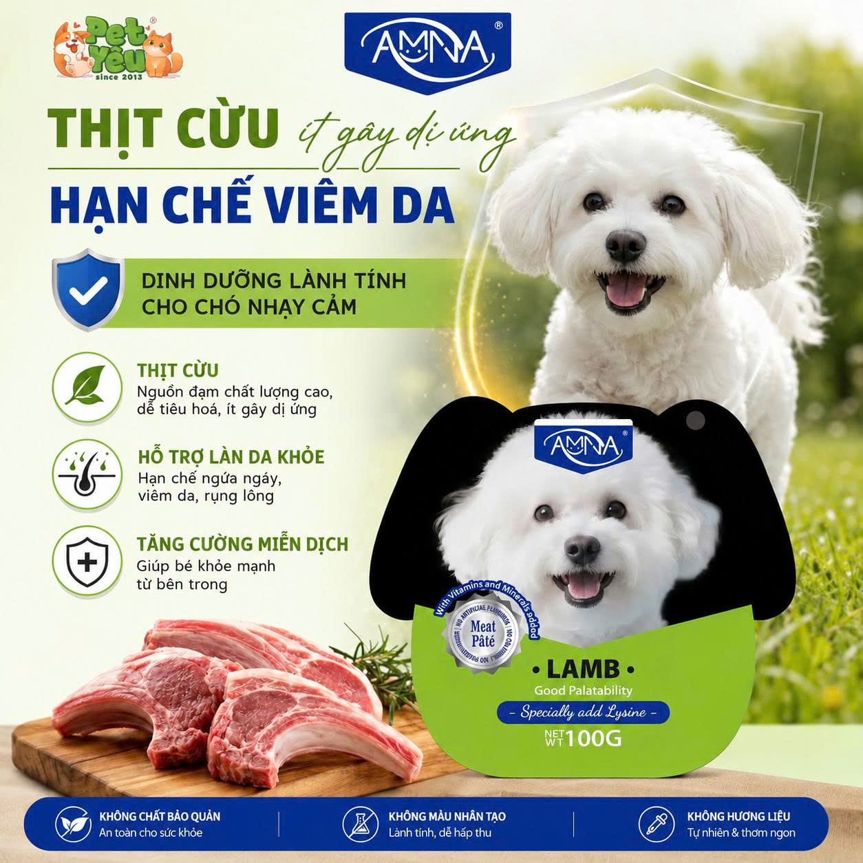 Pate AMNA 100G Cho Chó – Thịt Tươi Nguyên Chất Giàu Protein