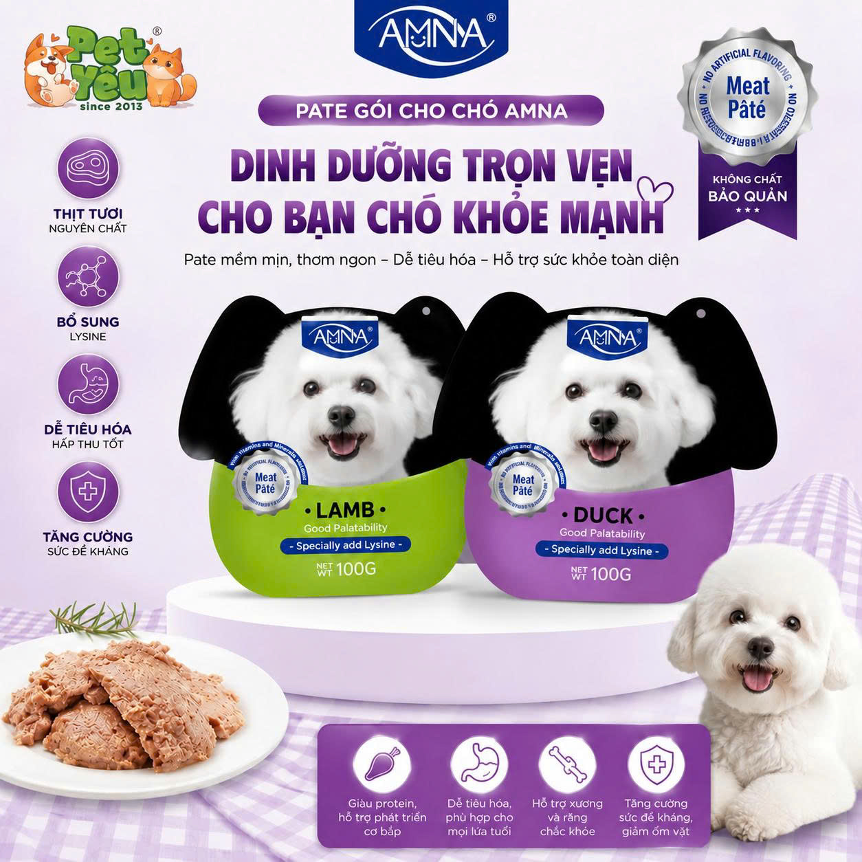 Pate AMNA 100G Cho Chó – Thịt Tươi Nguyên Chất Giàu Protein