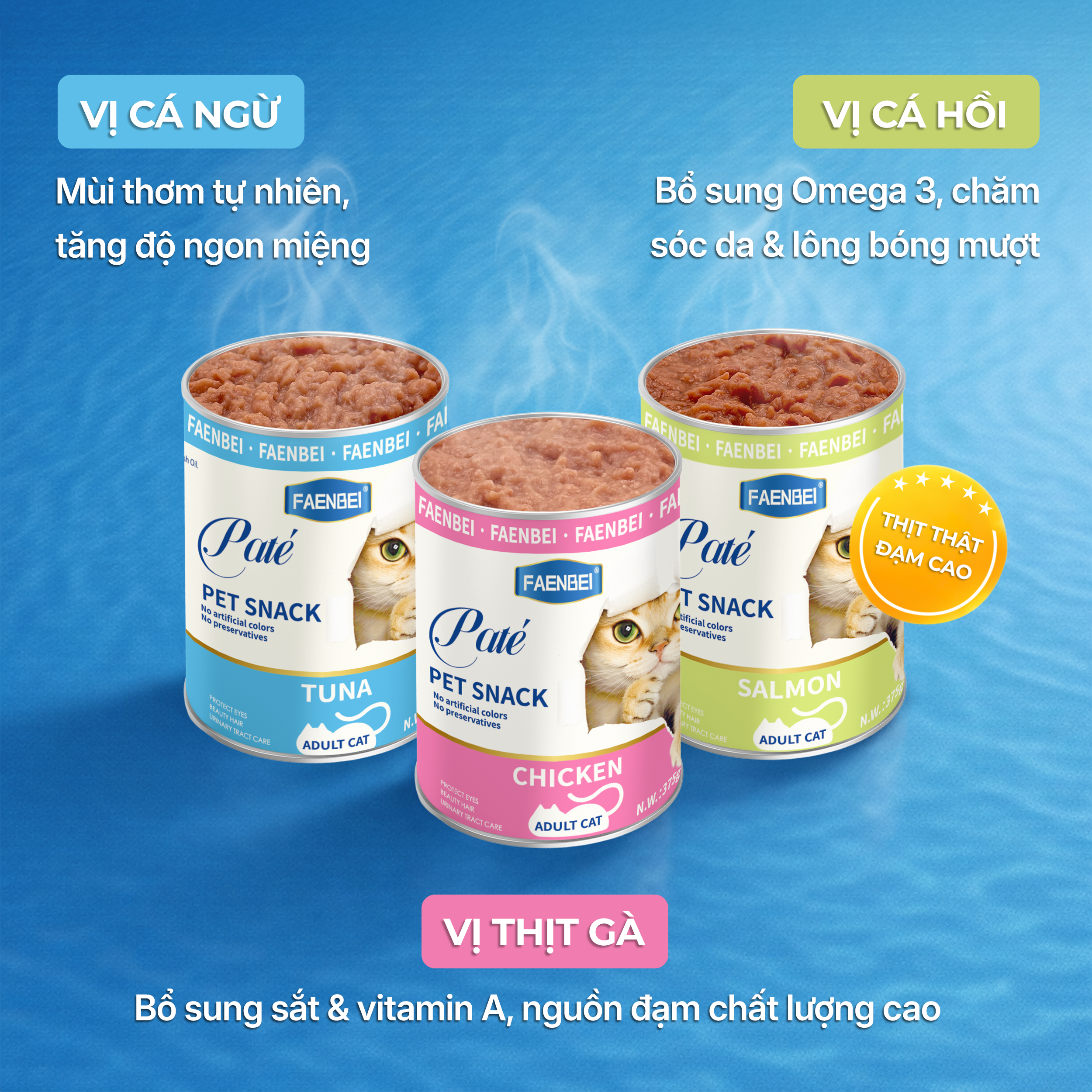 Pate cho mèo từ 3 tháng tuổi FAENBEI- Lon 375G