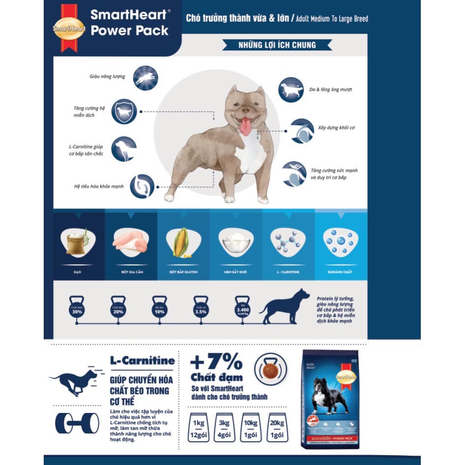 THỨC ĂN HẠT KHÔ CHO CHÓ GIÚP TĂNG CƠ BẮP - SMARTHEART POWER