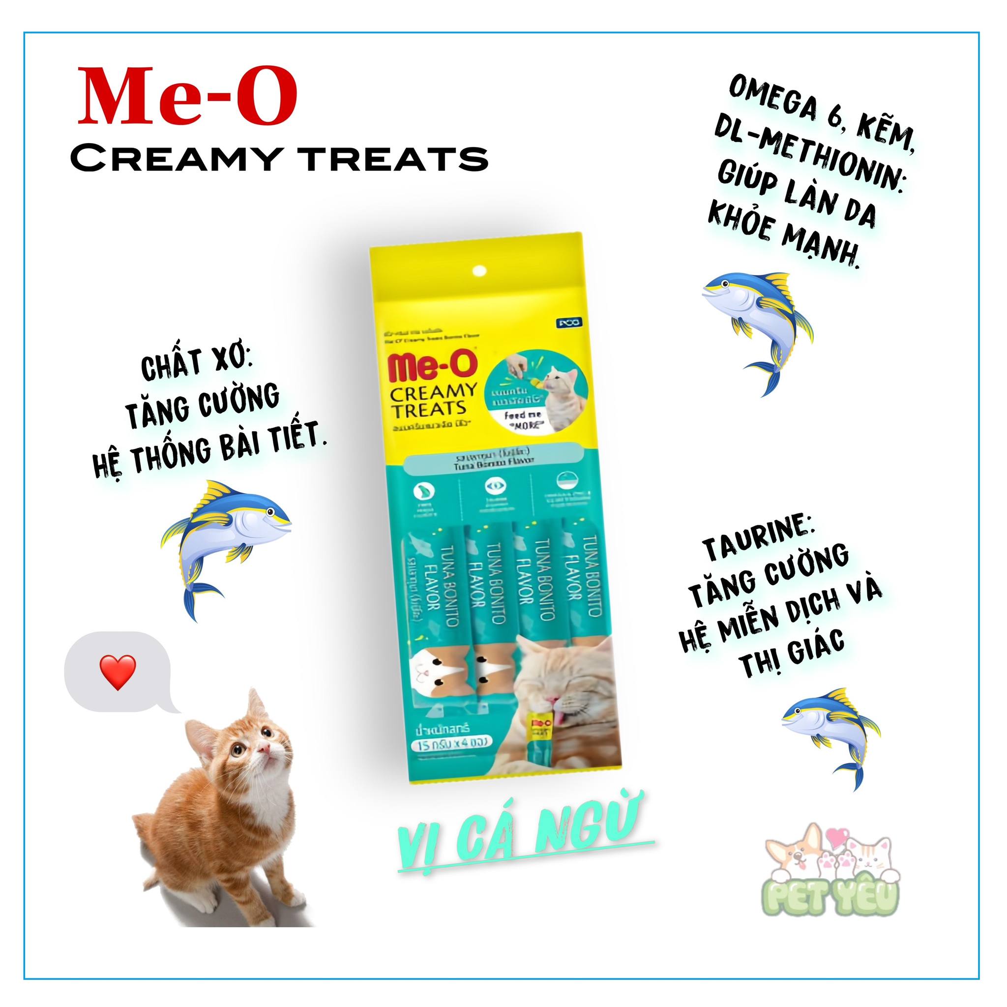 Súp thưởng dạng kem cho mèo ME-O Creamy Treats- Gói 60G (4 Que x15G)