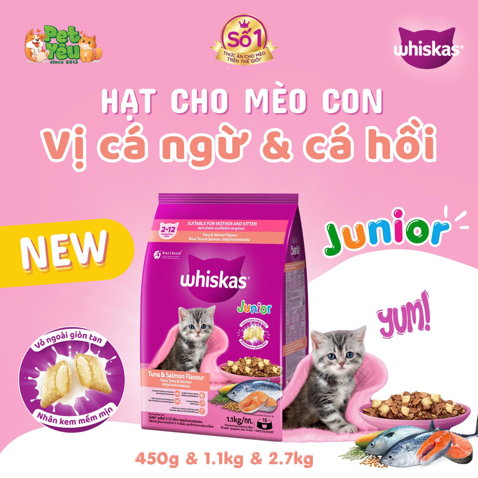 THỨC ĂN HẠT WHISKAS CHO MÈO CON (2-12 THÁNG)