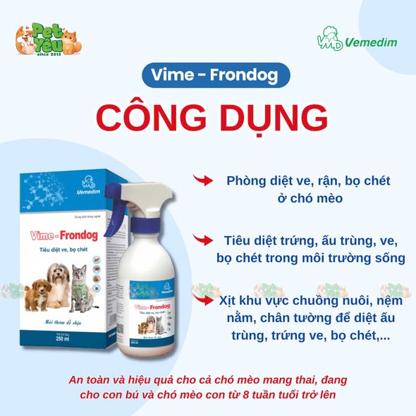 Thuốc xịt ve, rận, bọ chét Vime - Frondog cho chó & mèo