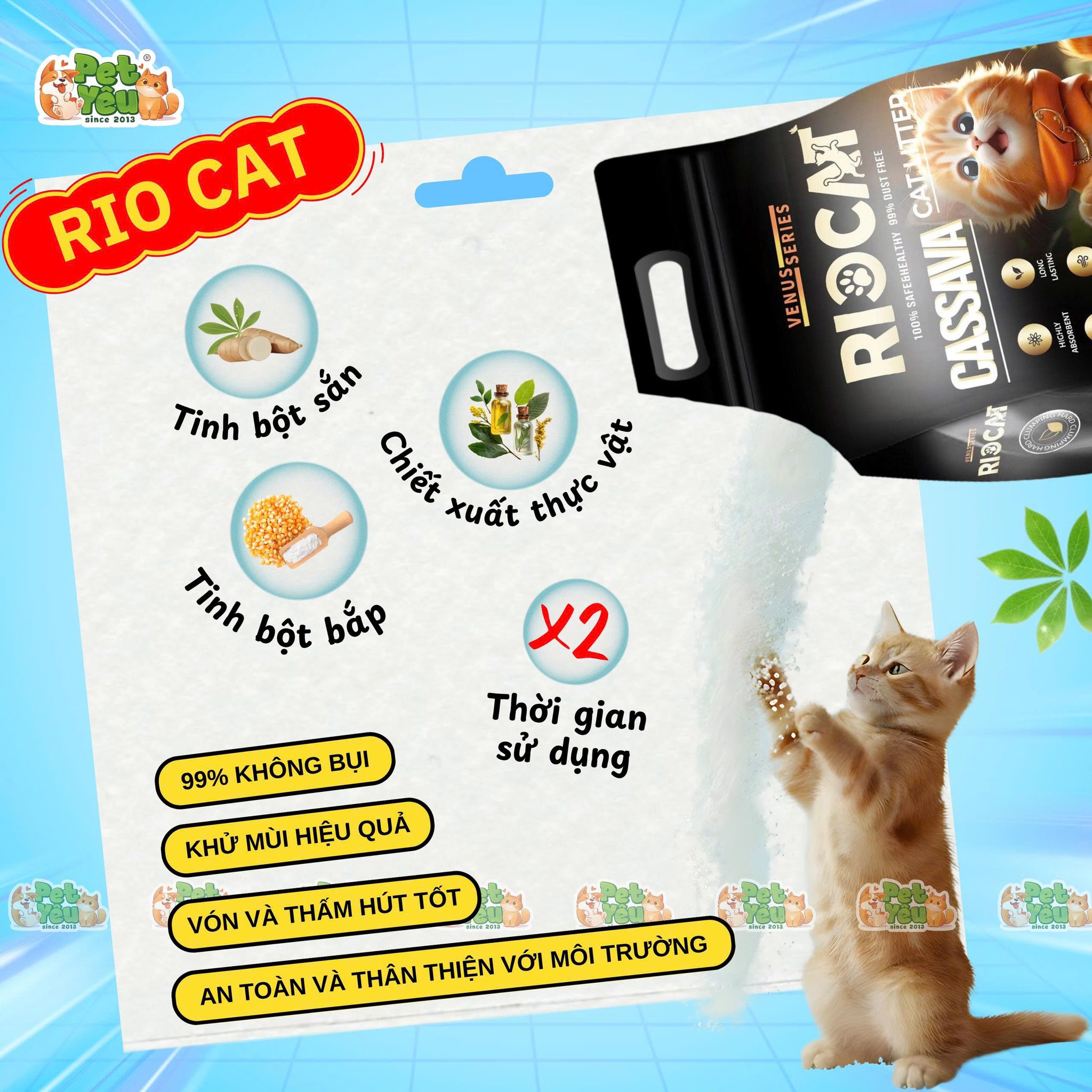 Cát sắn RIOCAT dành cho mèo túi 2kg - 6L