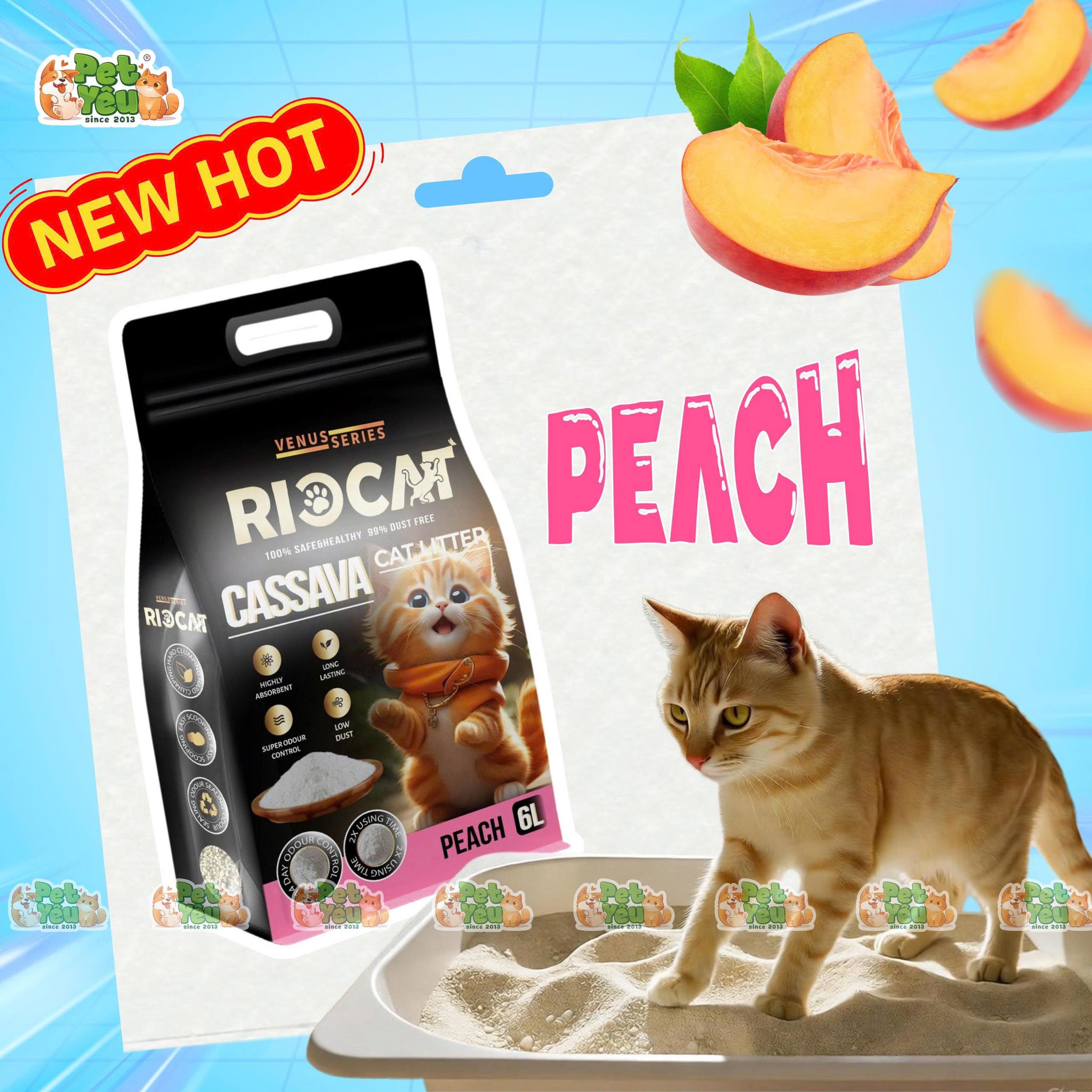 Cát sắn RIOCAT dành cho mèo túi 2kg - 6L