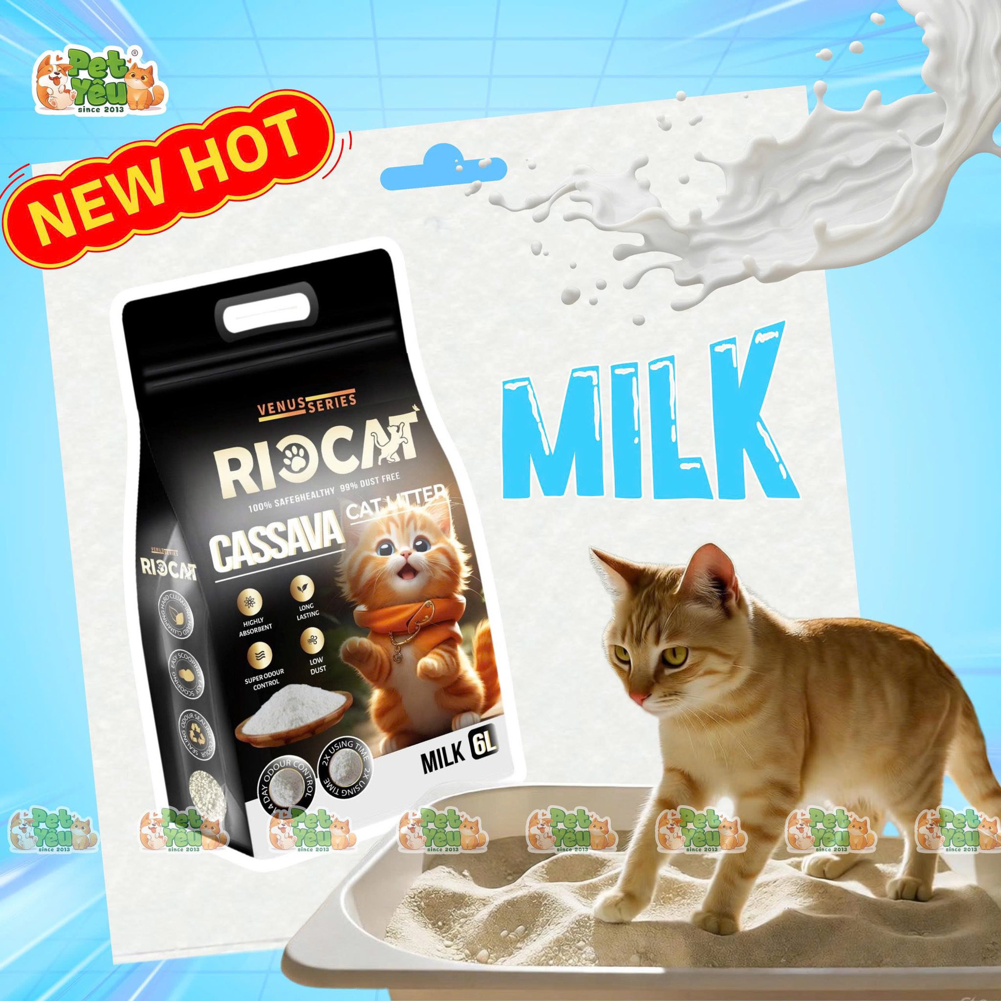 Cát sắn RIOCAT dành cho mèo túi 2kg - 6L